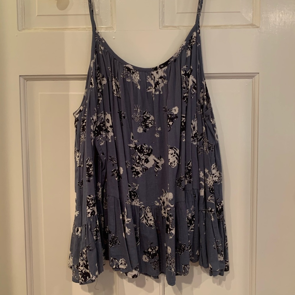 Blue Floral Cold Shoulder Top